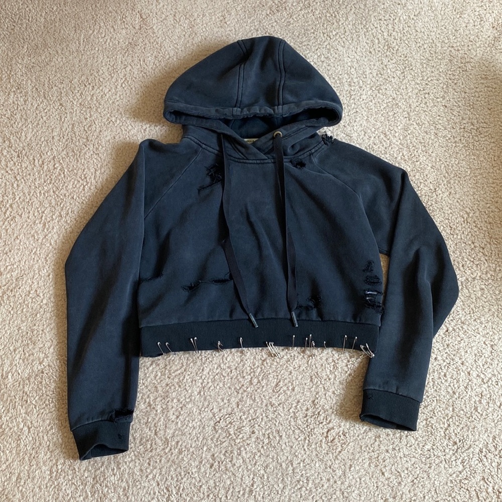 Cropped Distressed Hoodie